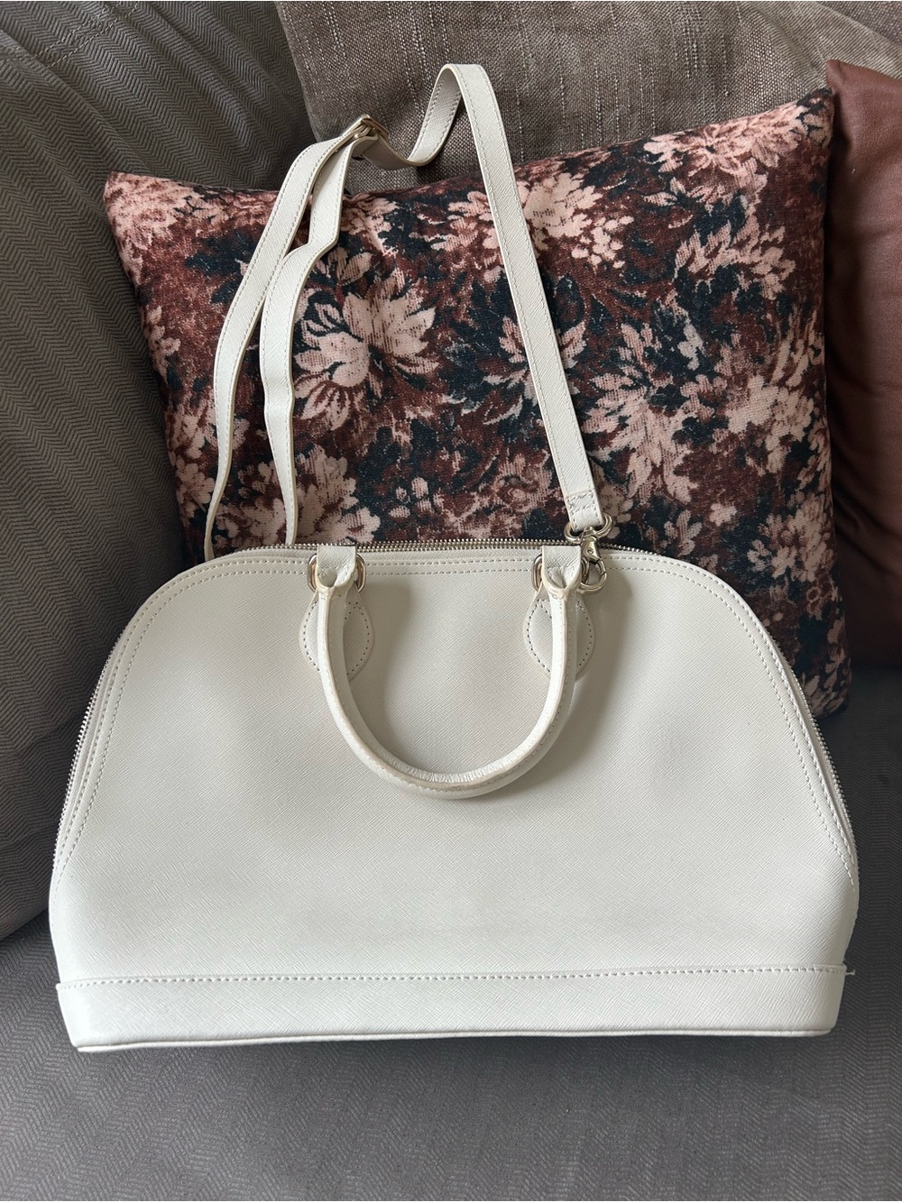 Danier White Saffiano Genuine Leather Dome Satchel